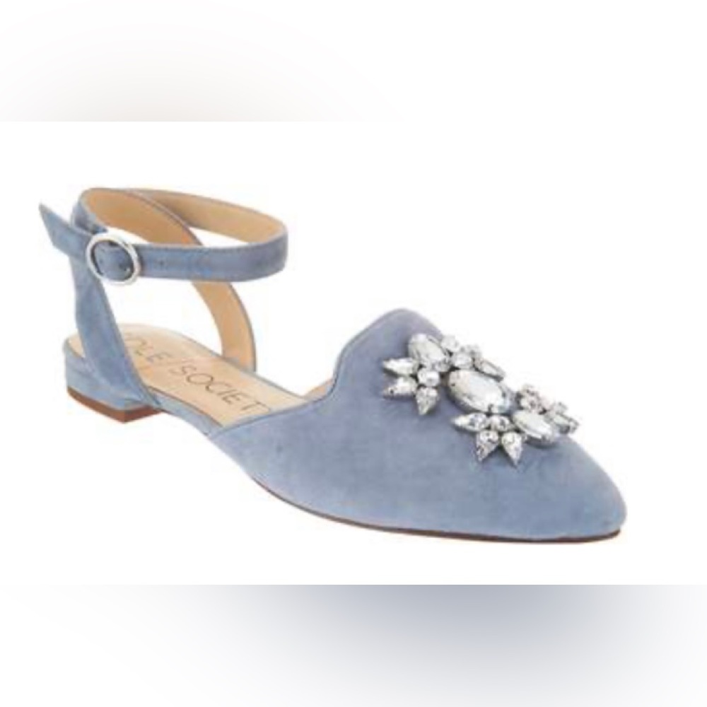NWT *SOLE SOCIETY* Embellished *PEARLA* Pointed Toe/Ankle Strap Flats…Size: 8.5M